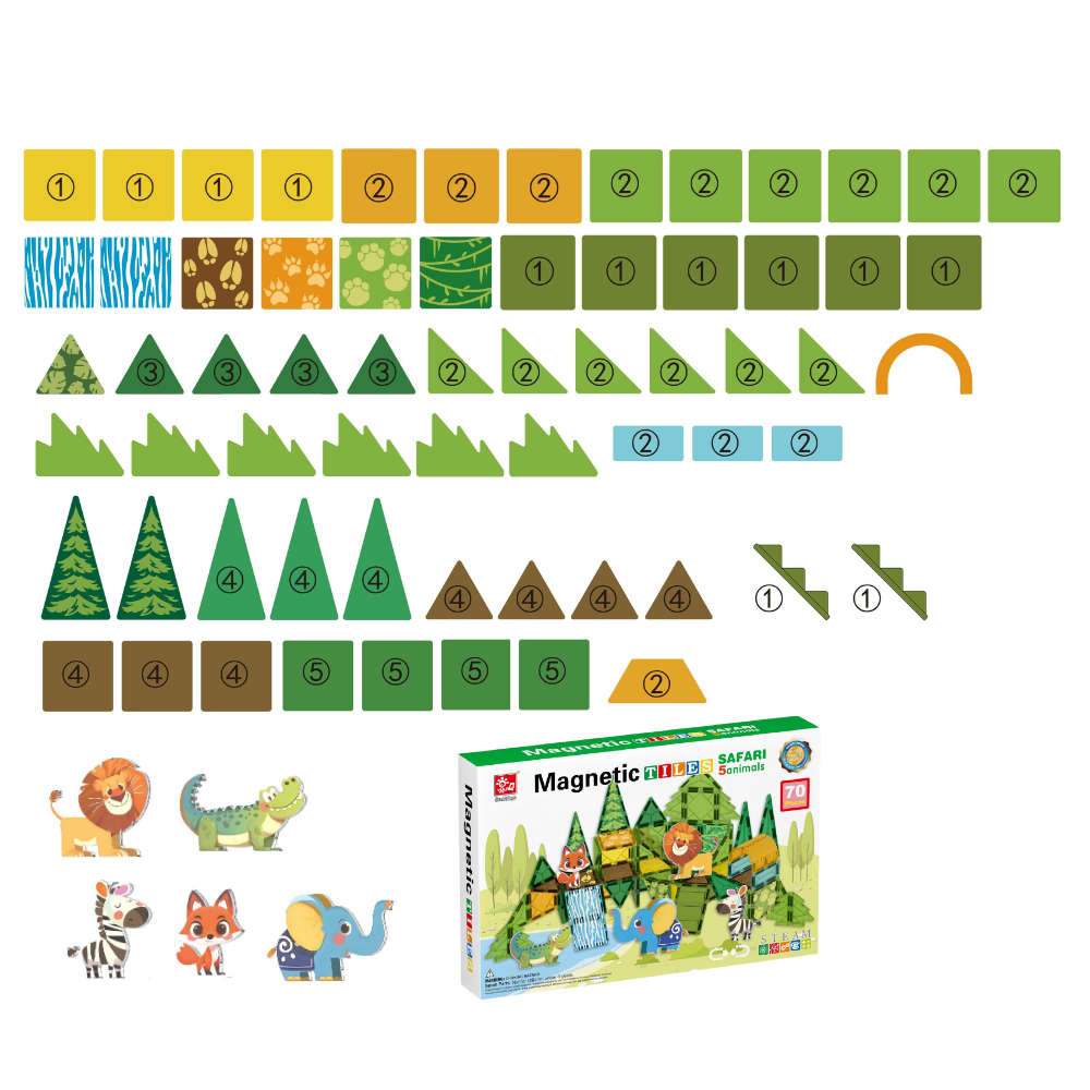 Magnetic Tiles - Wild Animals Set - 70 Pieces