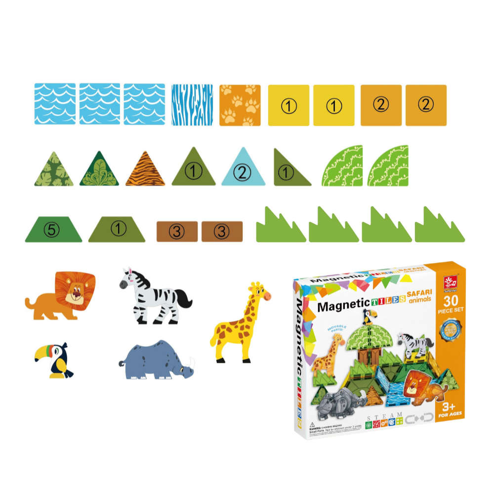 Magnetic Tiles - Safari Animals Set - 30 Pieces