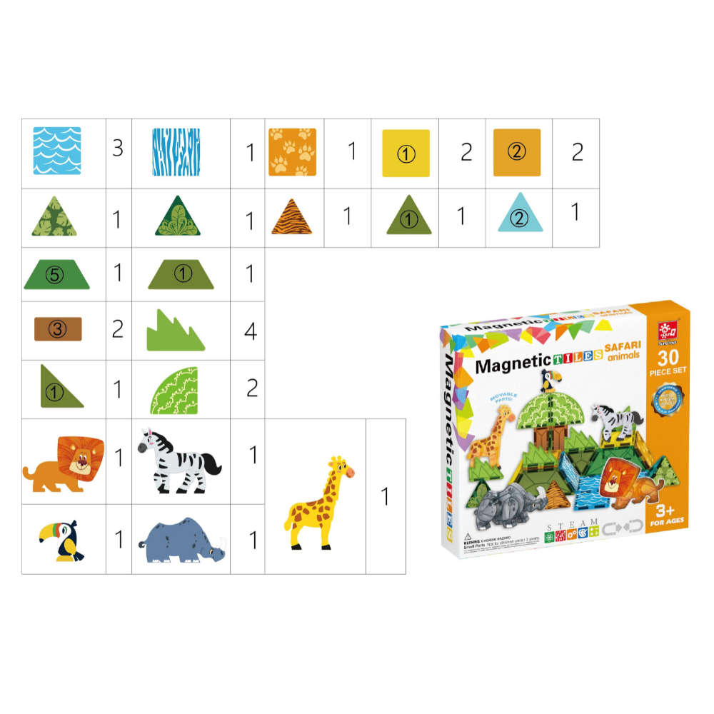 Magnetic Tiles - Safari Animals Set - 30 Pieces