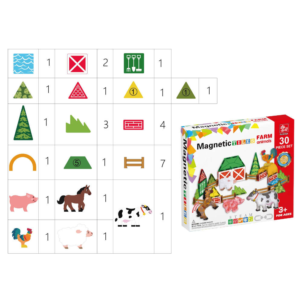 Magnetic Tiles - Farm Animal Set - 30 Pieces