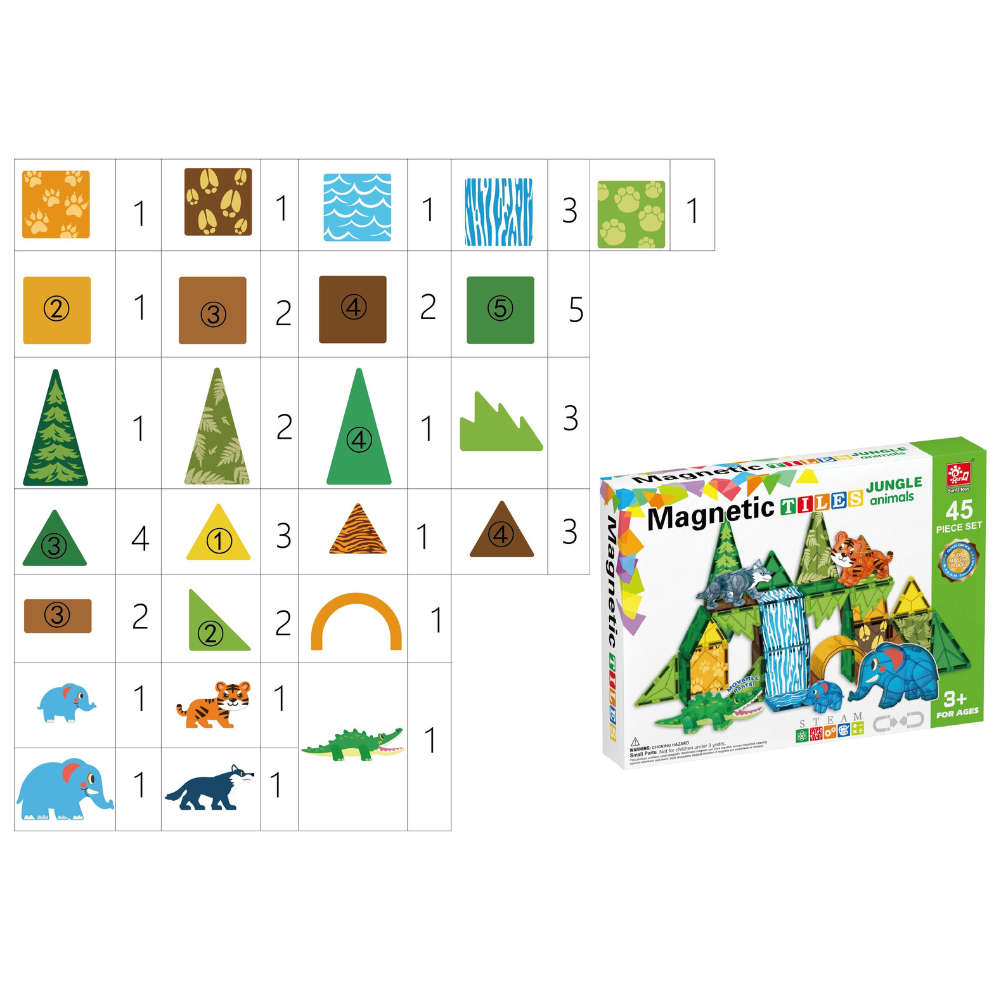 Magnetic Tiles - Jungle Animals Set - 45 Pieces