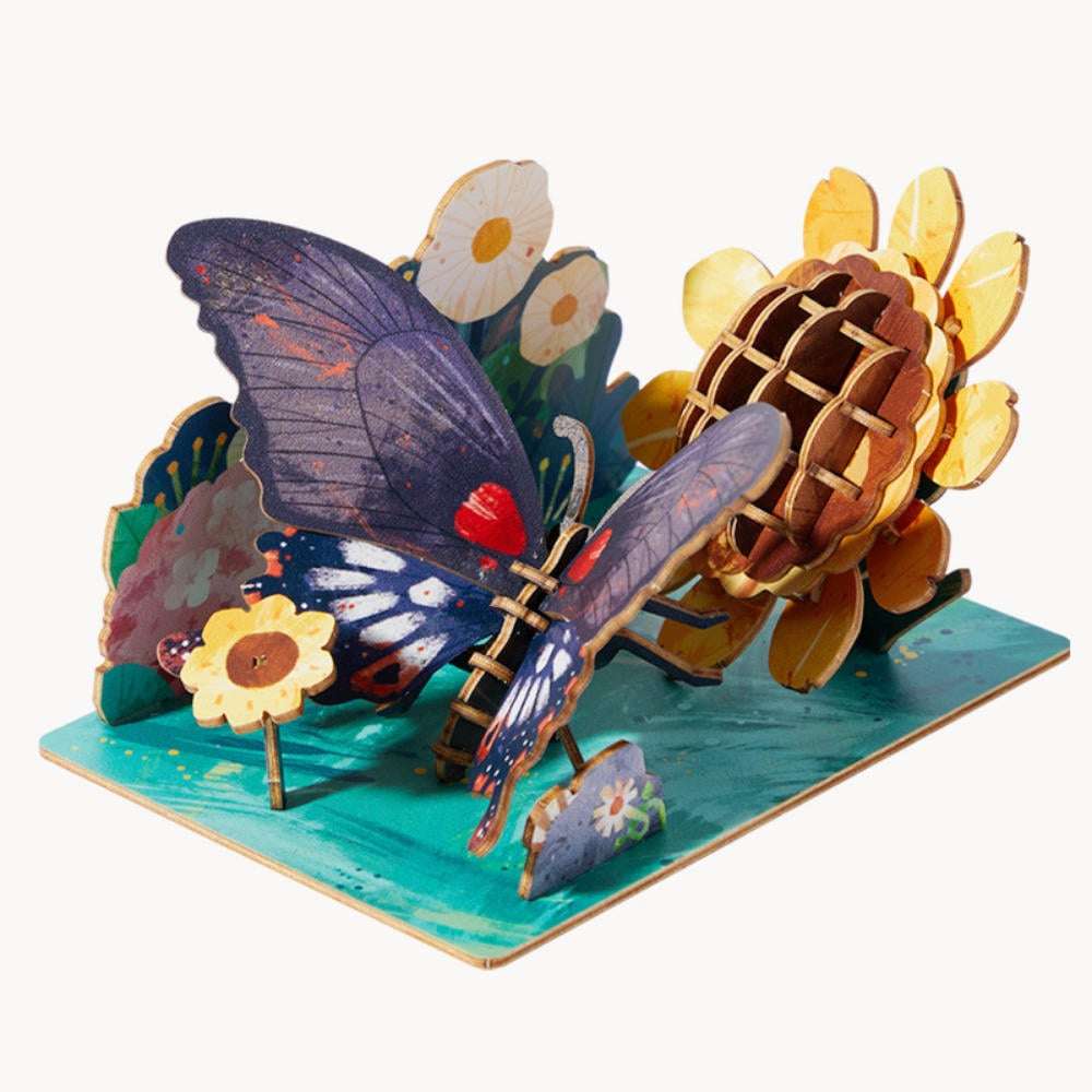 Mideer - Wooden 3D Puzzle for Kids with Educational Flash Cards - Butterfly 48 Pieces