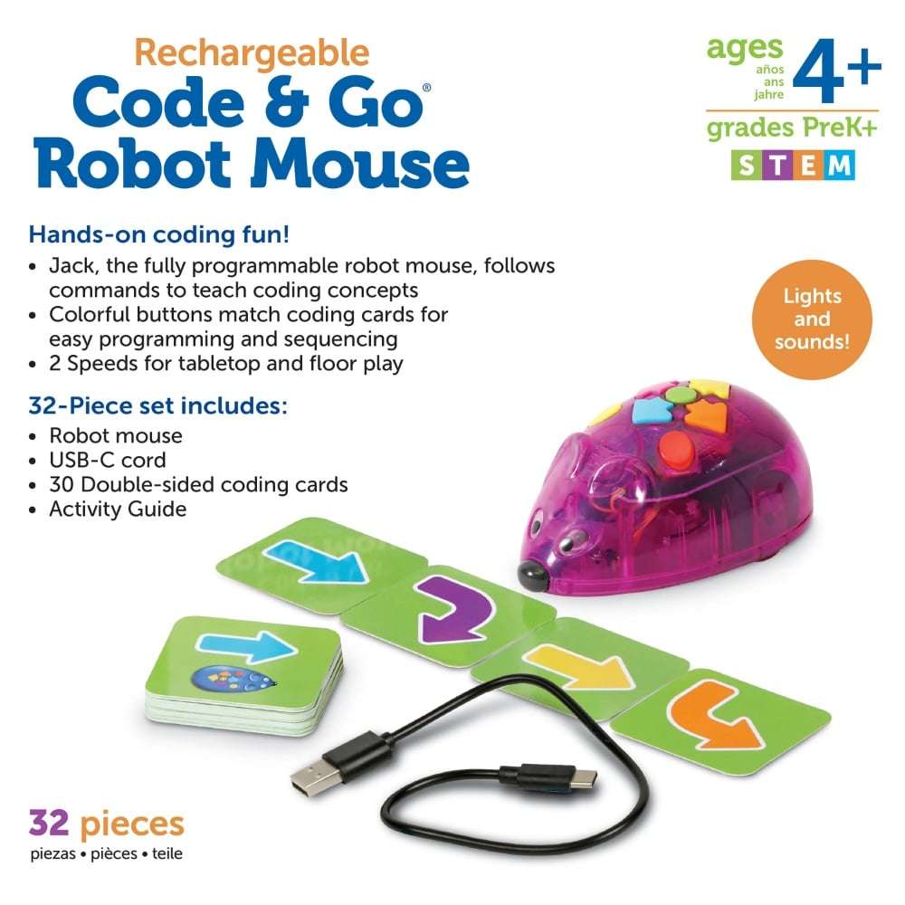 Learning Resources - Code & Go Mouse Activity Set - Rechargeable - 32 Pieces