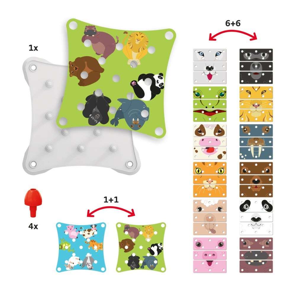 Quercetti - Guess the Animal Faces Puzzle - Memory & Recognition Game for Toddlers