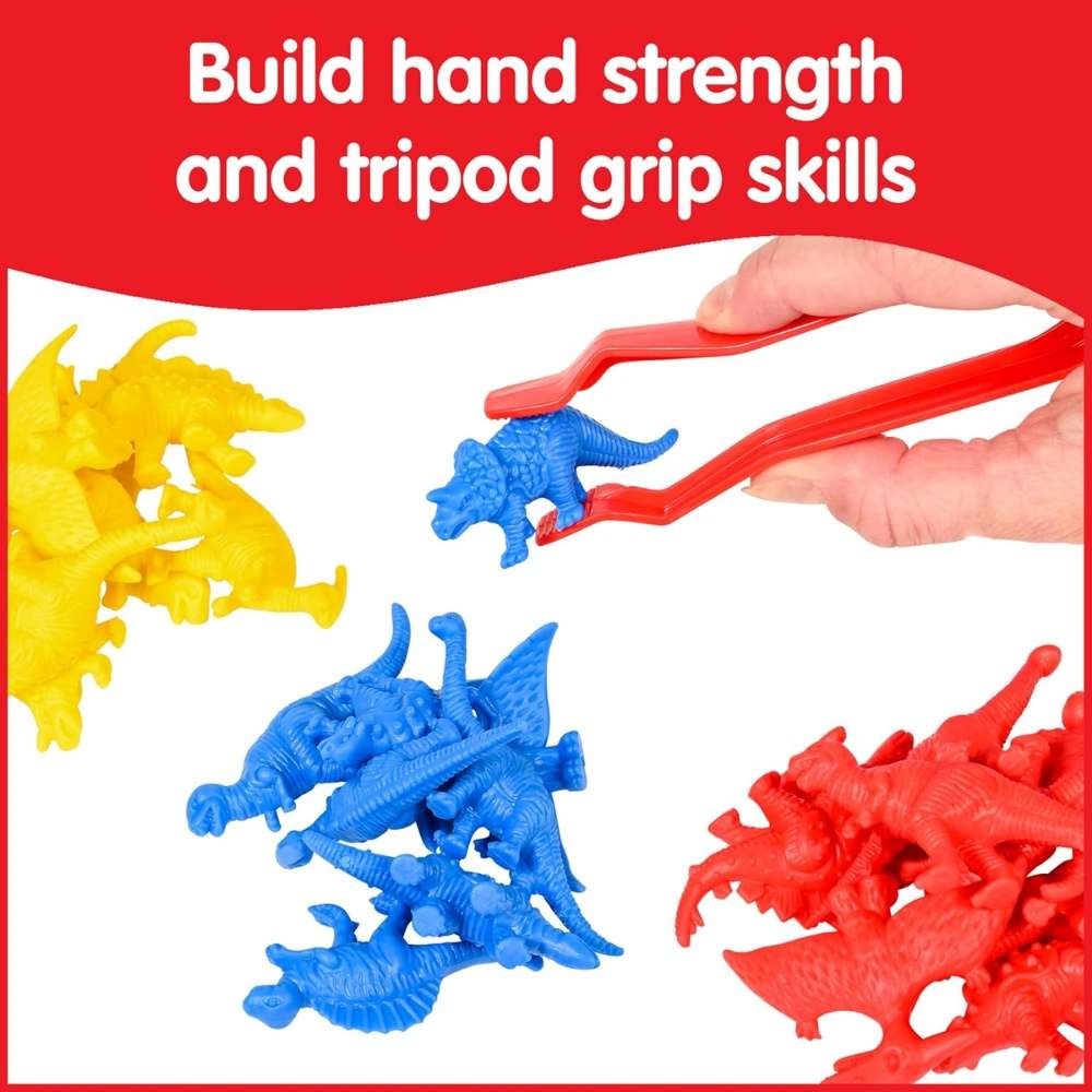 EDX Education - Dinosaur Counters & Tweezer in Jar - 32pc Math Manipulative