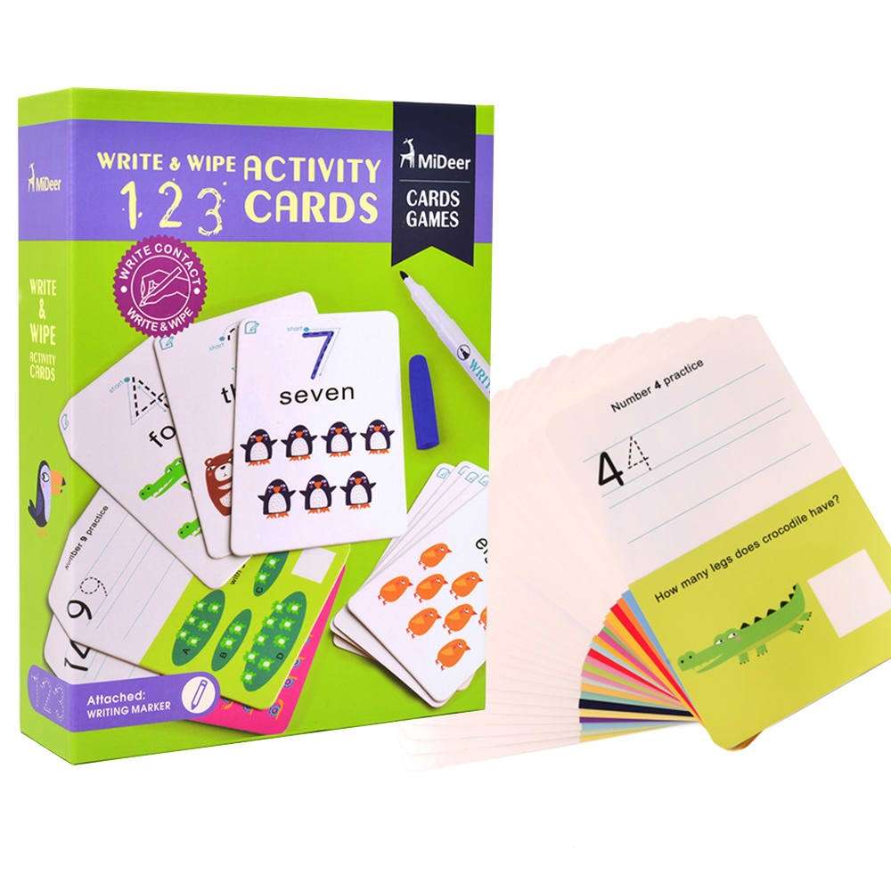 Mideer - Write & Wipe Cards: 123 Numbers - Reusable Learning Cards for Kids