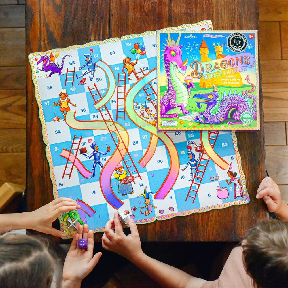 eeBoo - Snakes and Ladders Kids Board Game with Dragon Theme -**