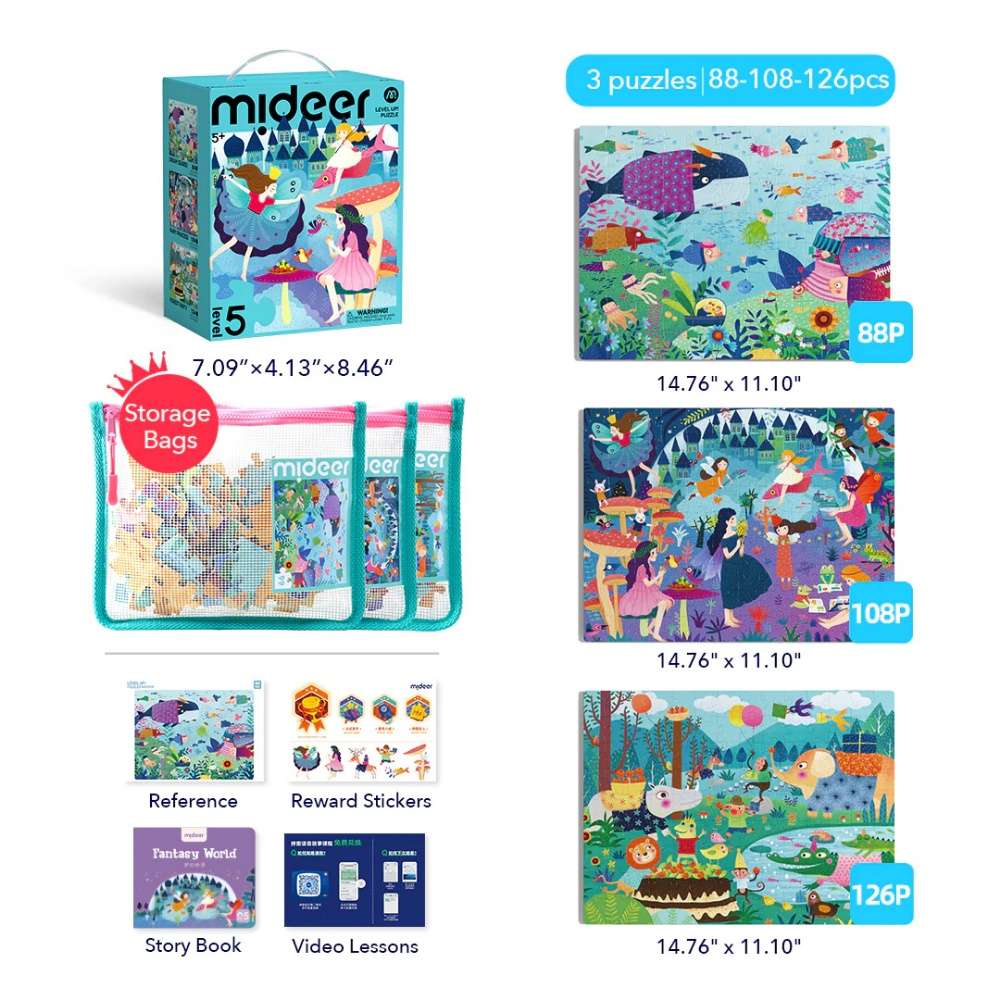 Mideer - Level Up Jigsaw Puzzle for Kids- 3-in-1 - Level 5 Dreamy World