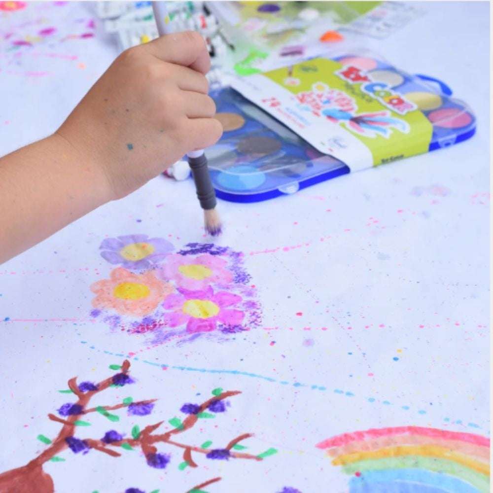 Toy Color - Watercolours Maxi Fluorescent - 6 Giant Glow Colour Tablets with Brush - 55mm Size