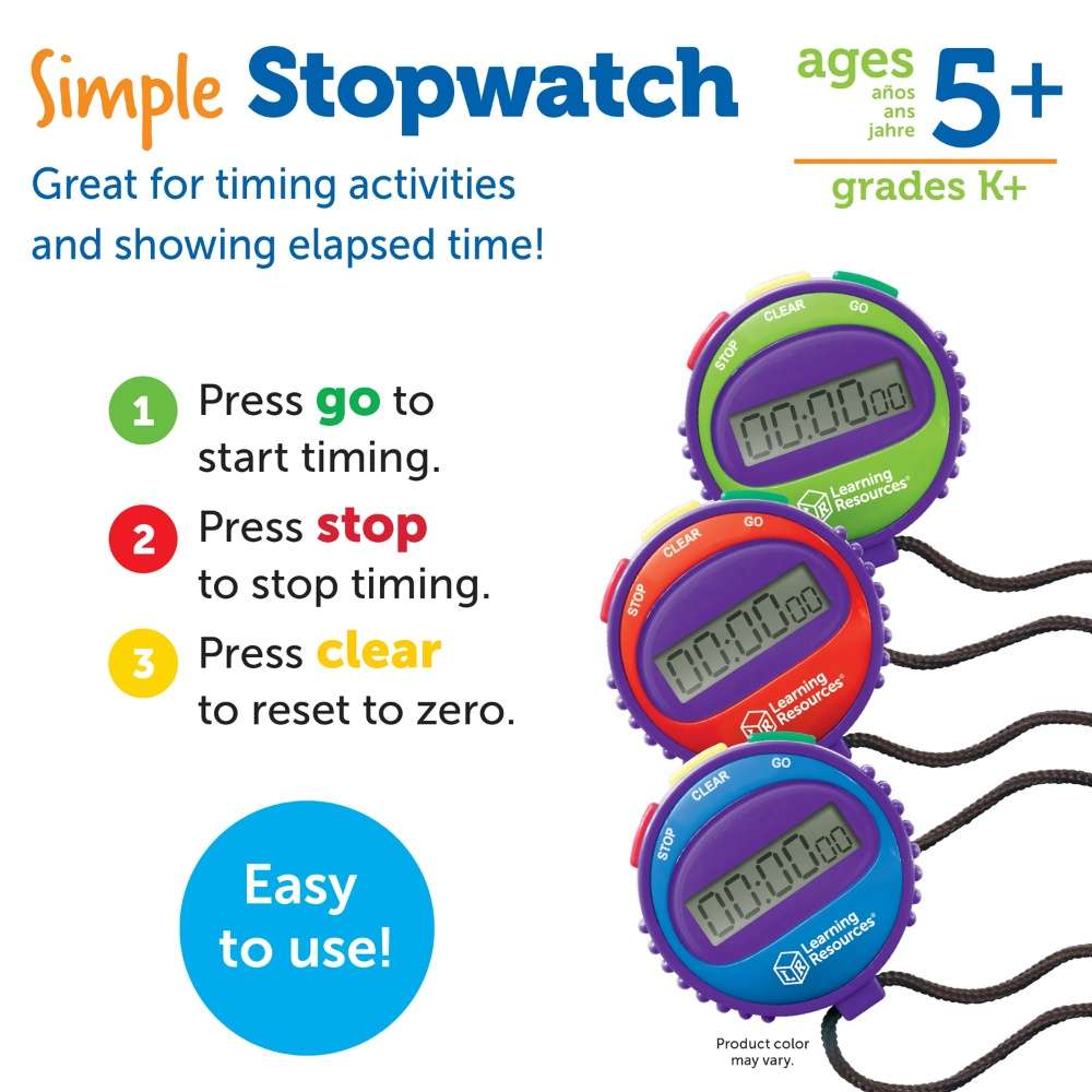 Learning Resources - Simple 3 Button Stopwatch for Science, Sport & Math