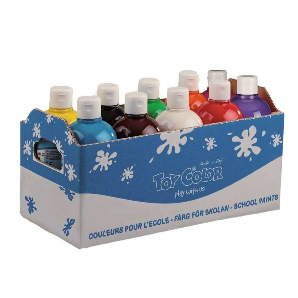 Toy Color - Superwashable Ready-Mix Tempera Paint for Kids - Bulk Pack 10 x 250ml