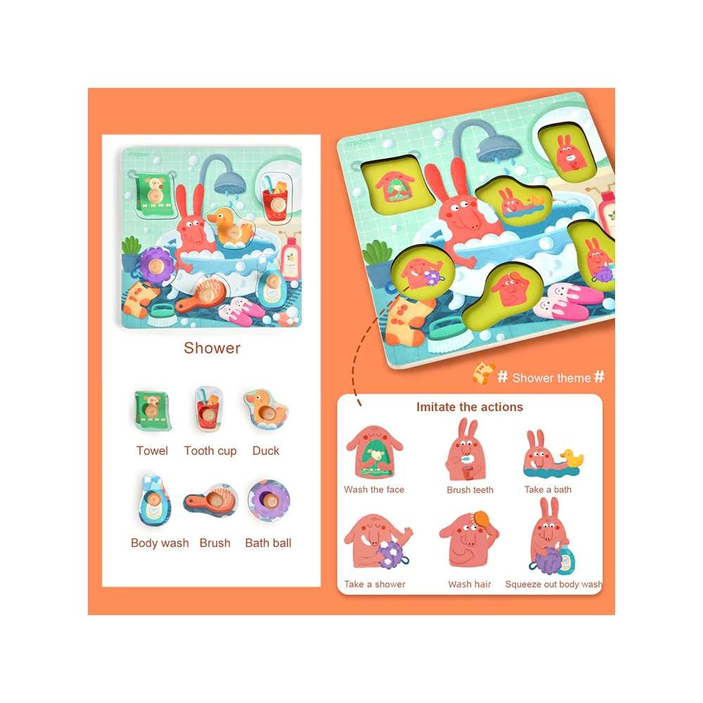 Mideer - Wooden Peg Puzzle-Bath Time