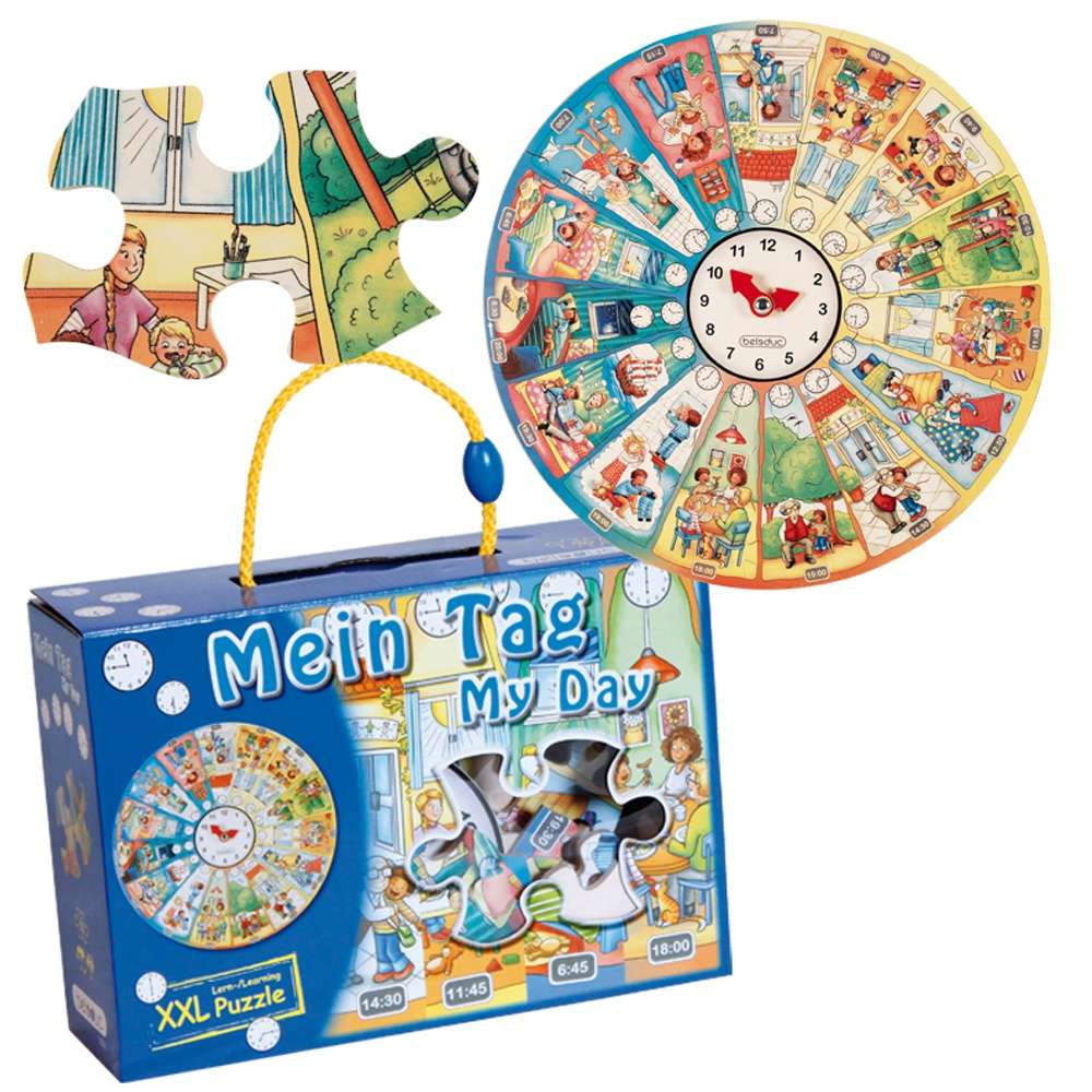 Beleduc - Wooden Learning Puzzle: My Daily Routines with Clock -**