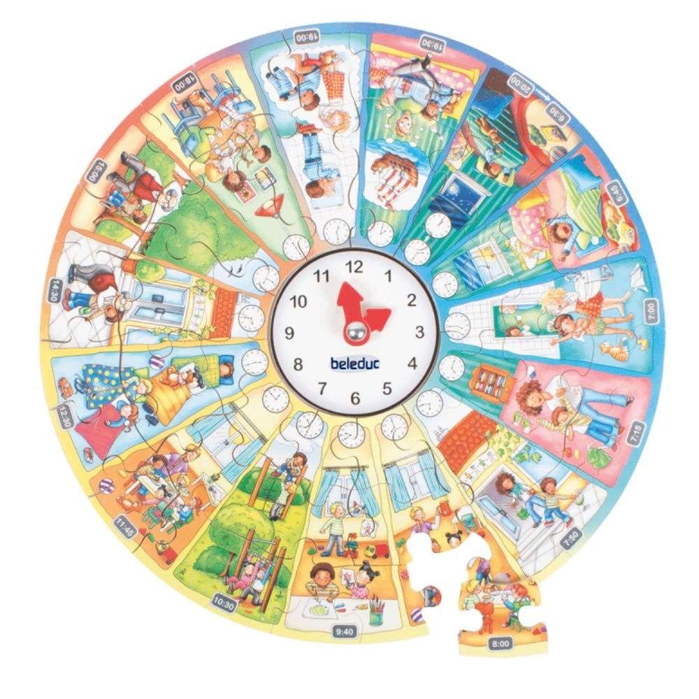 Beleduc - Wooden Learning Puzzle: My Daily Routines with Clock -**
