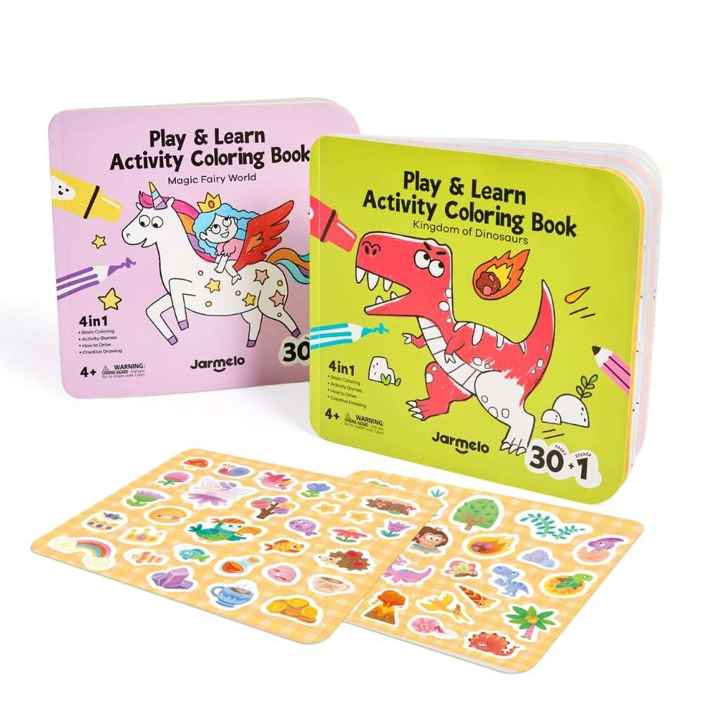 Jar Meló - Play & Learn Colouring Book Set: Dinosaurs & Fairies - 2 Books 60 Pages