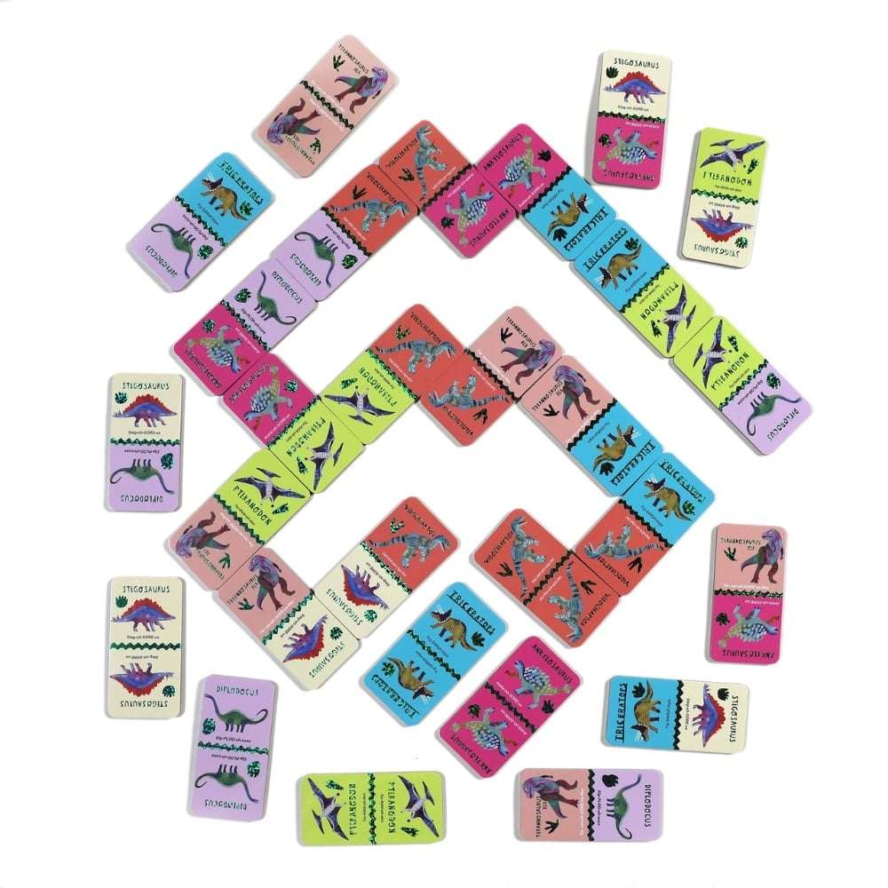 eeBoo - Giant Shiny Dinosaur Dominoes - Educational Game with Holographic Foil