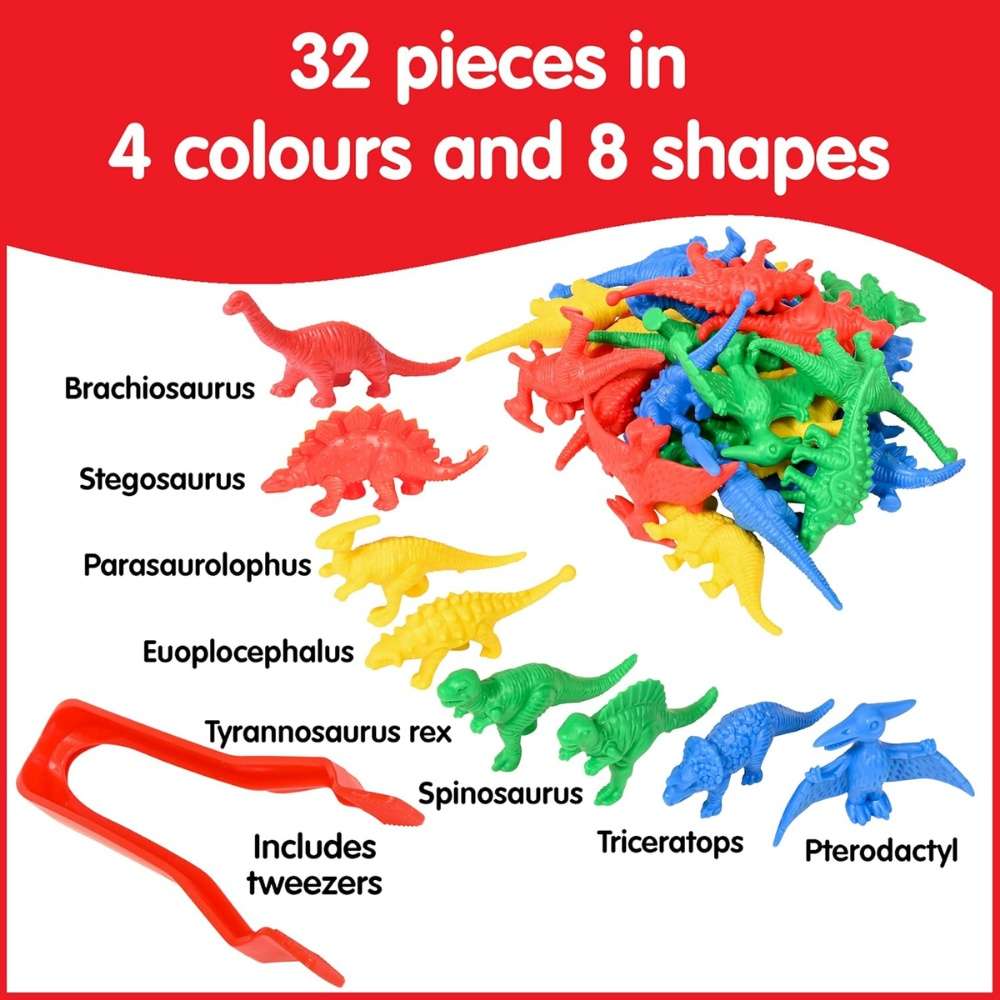 EDX Education - Dinosaur Counters & Tweezer in Jar - 32pc Math Manipulative