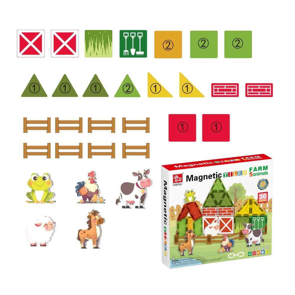 Magnetic Tiles - Farm Animals Set - 30 Pieces