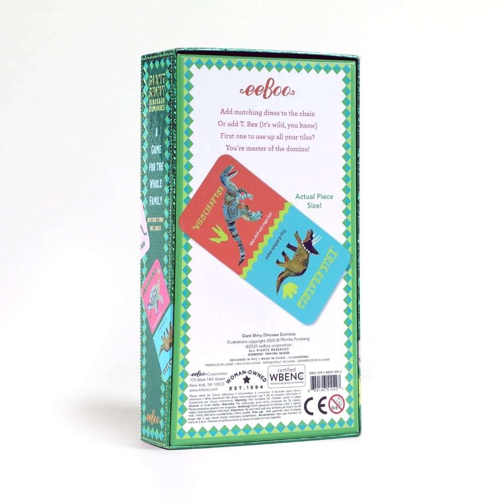 eeBoo - Giant Shiny Dinosaur Dominoes - Educational Game with Holographic Foil