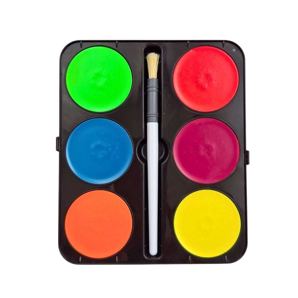 Toy Color - Watercolours Maxi Fluorescent - 6 Giant Glow Colour Tablets with Brush - 55mm Size