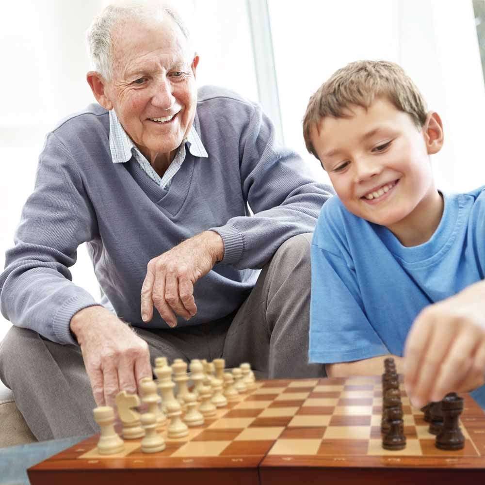 Ambassador - Folding Wooden Chess, Checkers, & Backgammon Set