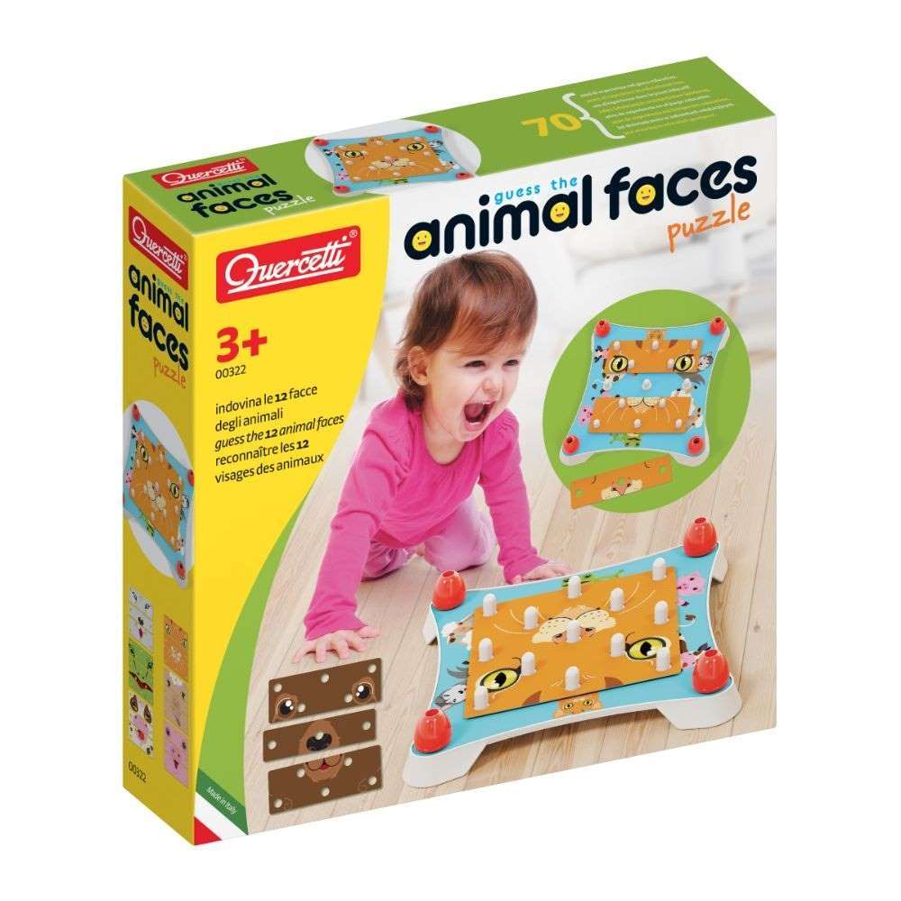 Quercetti - Guess the Animal Faces Puzzle - Memory & Recognition Game for Toddlers
