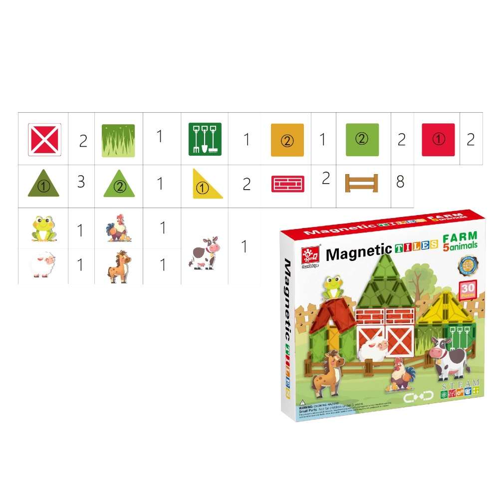 Magnetic Tiles - Farm Animals Set - 30 Pieces