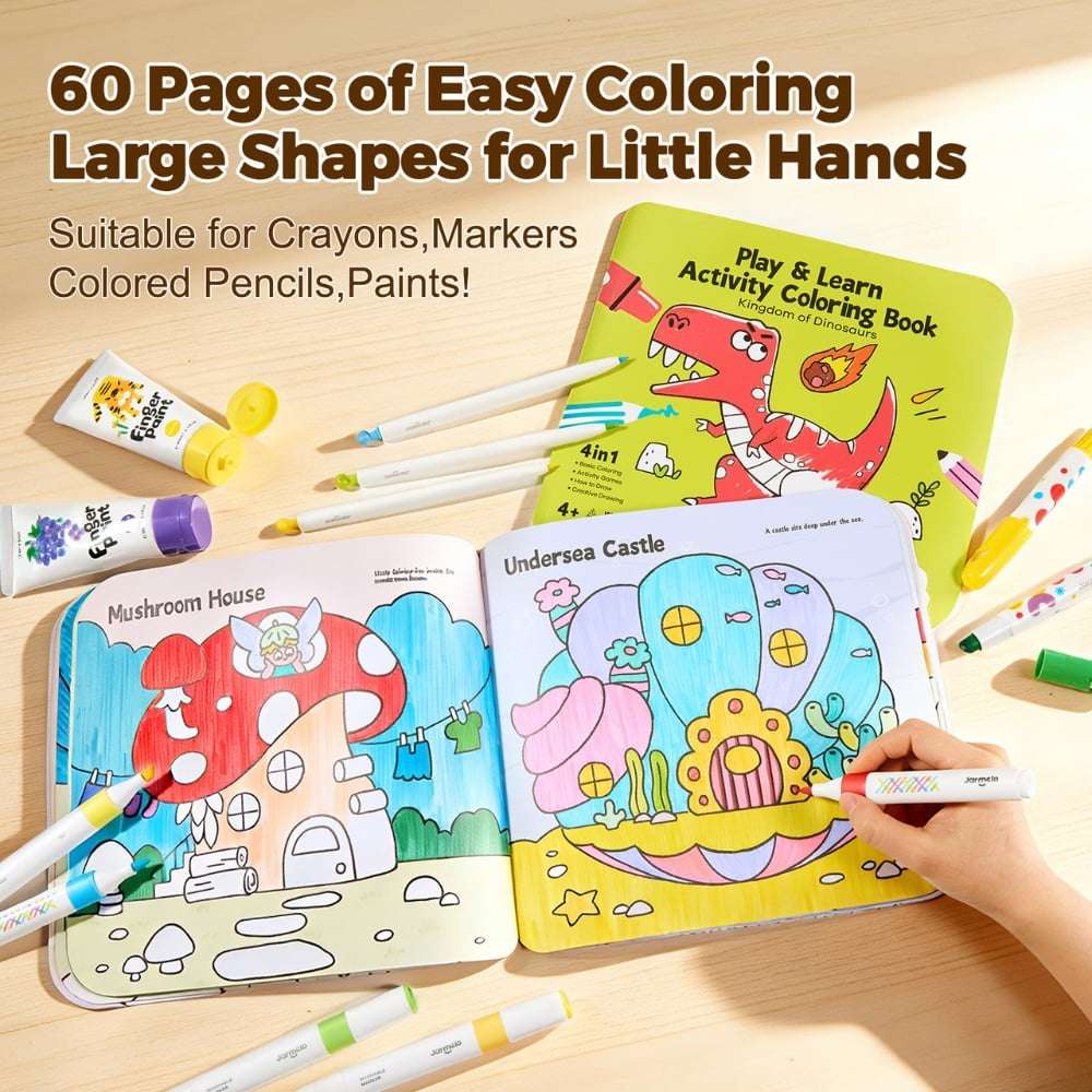 Jar Meló - Play & Learn Colouring Book Set: Dinosaurs & Fairies - 2 Books 60 Pages