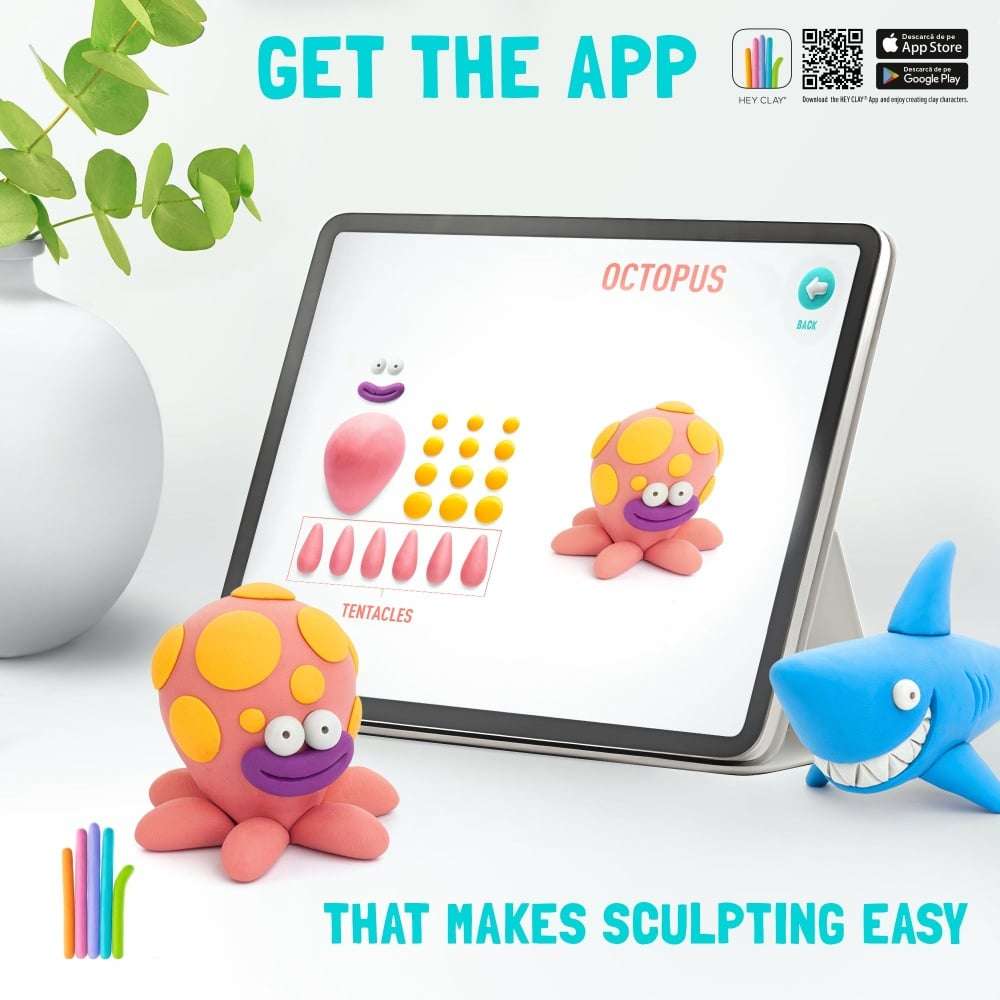 Hey Clay - Modelling Air-Dry Clay with Fun Interactive App - Shark, Octopus, Stingray, Series Oce...