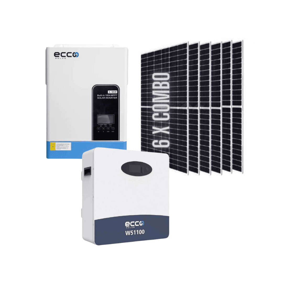 Ecco 6.2kVA Hybrid Inverter + 5.12kWh Ecco 100Ah Lithium Battery + 6x 545W Tier 1 Mono Crystallin...