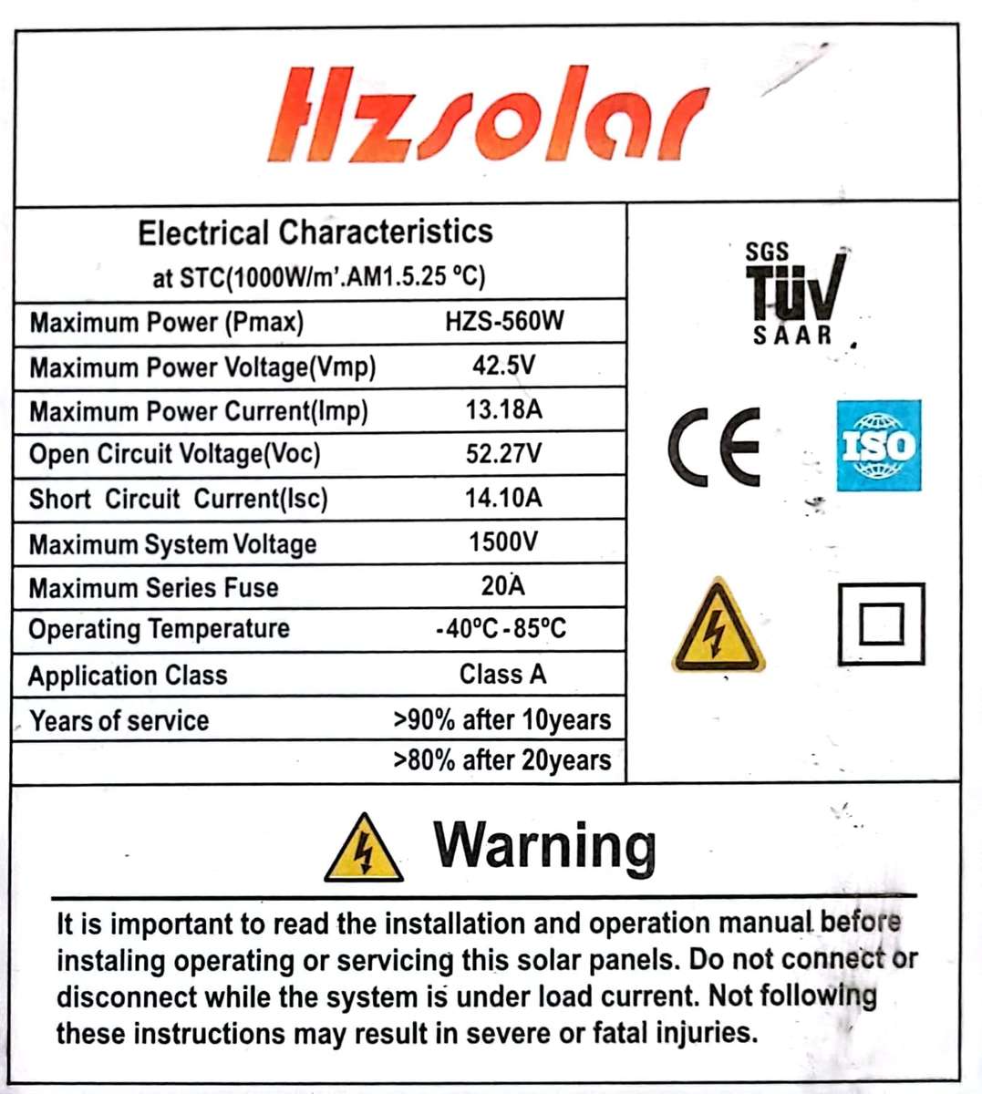 560W HZ SOLAR Mono Crystalline Solar Panel (6 PACK COMBO)