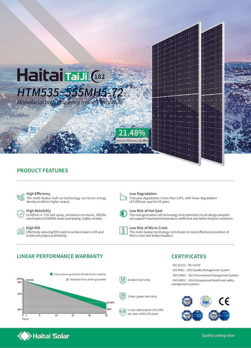 545W HAITAI TaiJi TIER 1 Mono Crystal Solar Panel (6 Pack Combo)