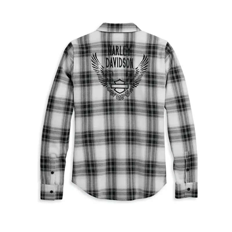 Women's Retro Winged Flannel Shirt - YD Plaid - Black Beauty - L L