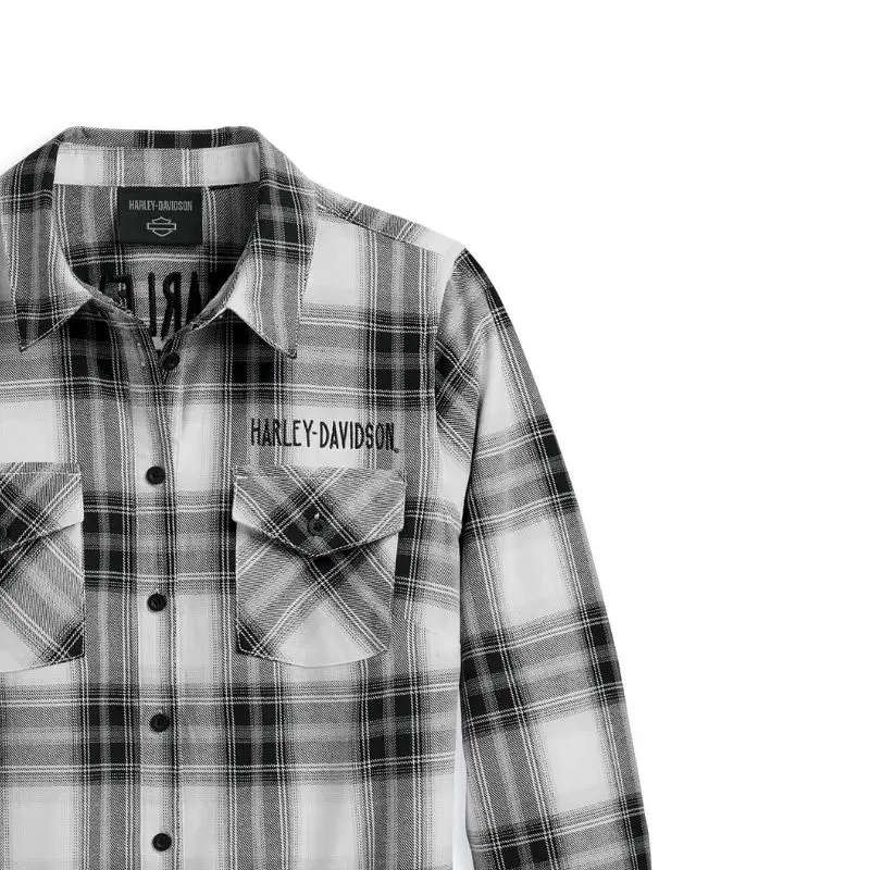 Women's Retro Winged Flannel Shirt - YD Plaid - Black Beauty - L L