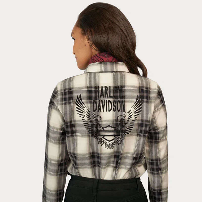 Women's Retro Winged Flannel Shirt - YD Plaid - Black Beauty - L L