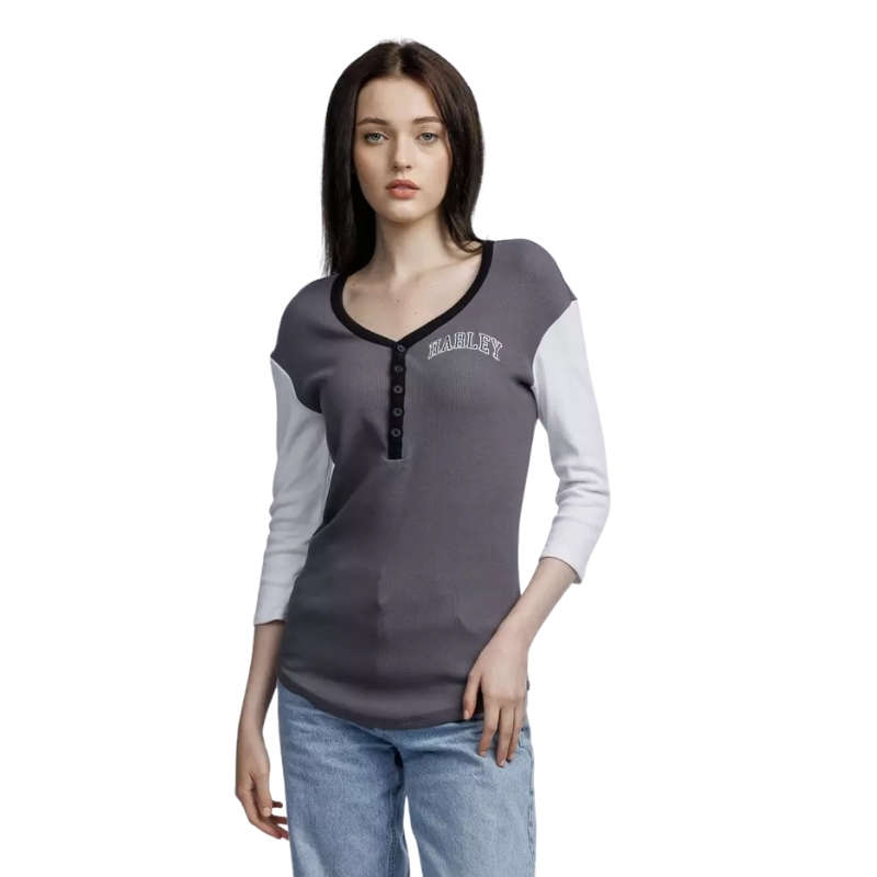 Women's Pride Contrast Henley - Colorblocked - Blackened Pearl - XL XL