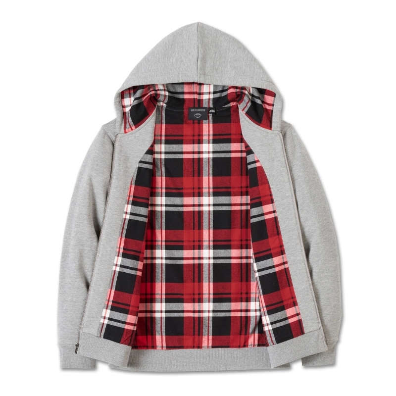 Men's Bar & Shield Plaid Lined Zip-Up Hoodie - S