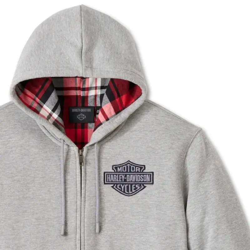 Men's Bar & Shield Plaid Lined Zip-Up Hoodie - S