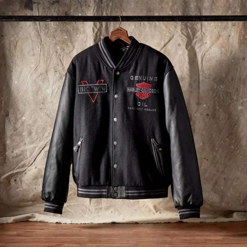 Men's V-Twin Varsity Leather Jacket - M
