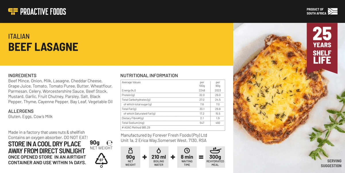 Freeze-dried Italian Beef Lasagne (300g)
