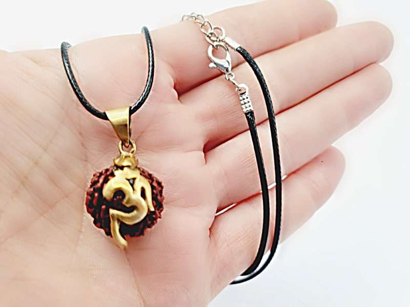 Rudraksha Bead Brass Om Necklace
