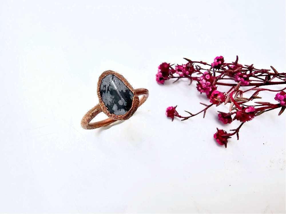 Copper Ring Snowflake Obsidian A (L)