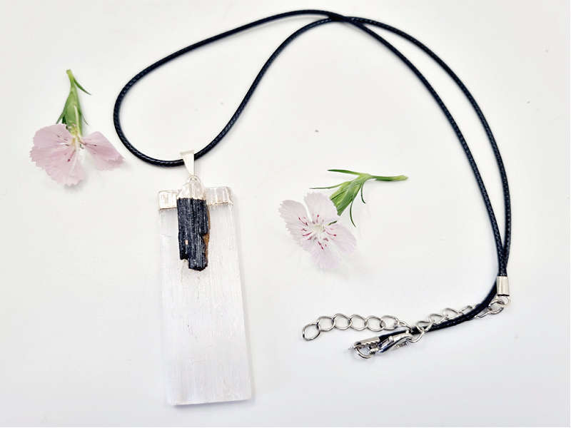 Selenite &amp; Black Tourmaline Necklace