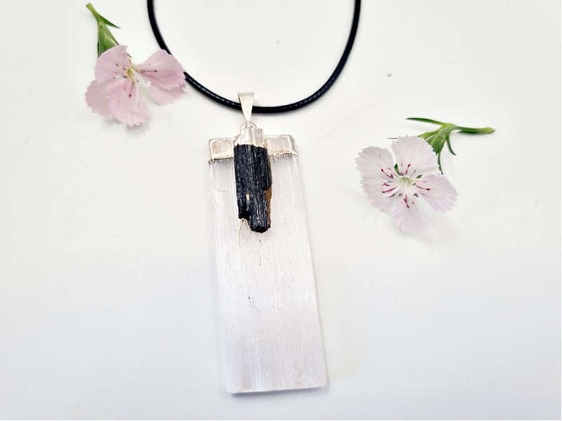Selenite &amp; Black Tourmaline Necklace
