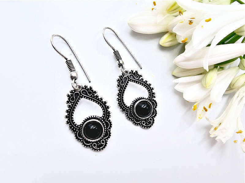 Indian Lattice Black Onyx Earrings