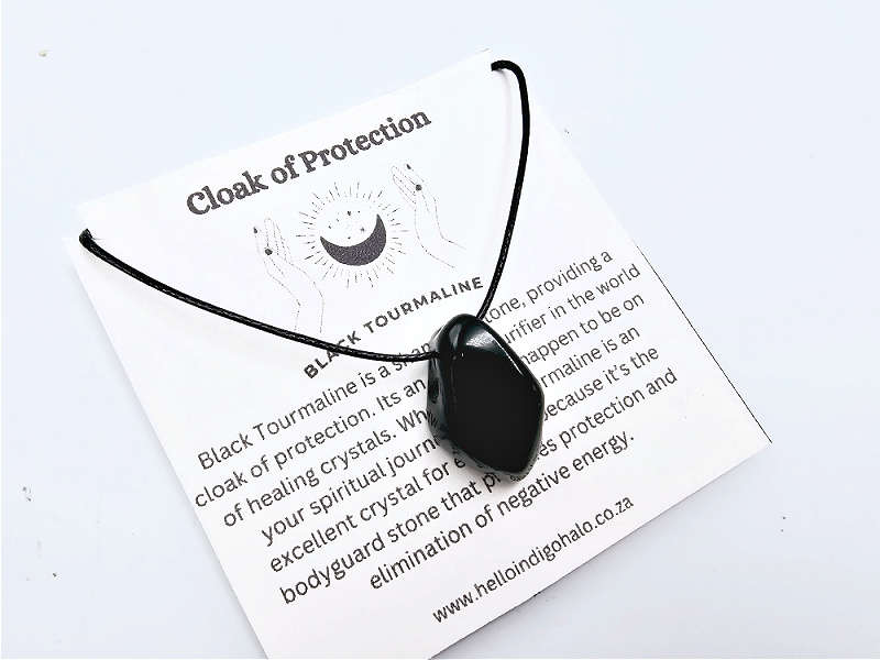 Black Tourmaline Necklace Tumbled  (Cloak Of Protection)