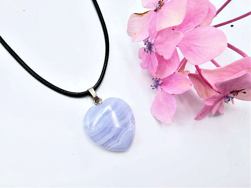 Blue Lace Agate Heart Necklace (1.5m)