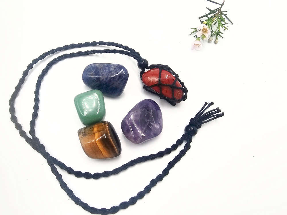 Interchangeable Macramé Necklace - 5 Stone Energy Set
