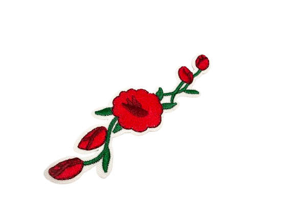 Iron on Patch - Red Fowers (11.5cm)