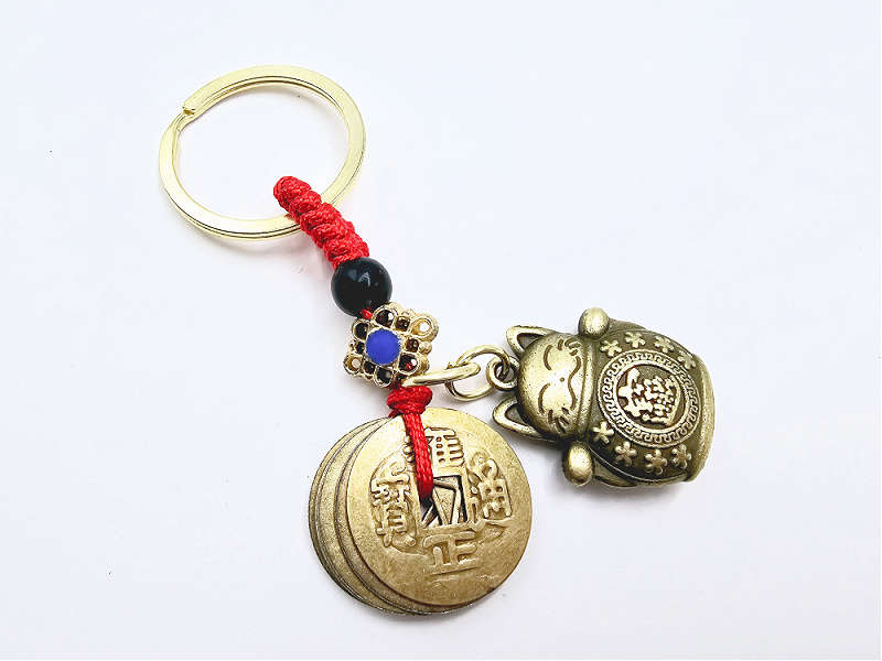 Lucky Cat Maneki-Neko 5 Coin Key Ring